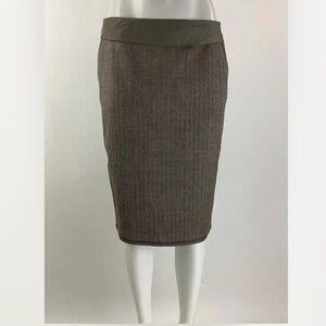 Riani Sz 10 US Virgin Wool Tweed Pencil Skirt Brown Ribbon Detail Career